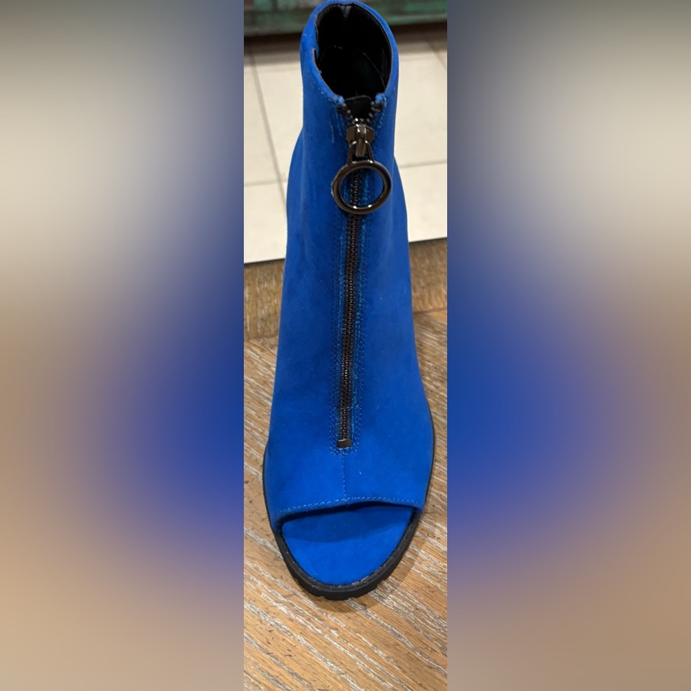 Blue Peep-Toe Ankle Boots